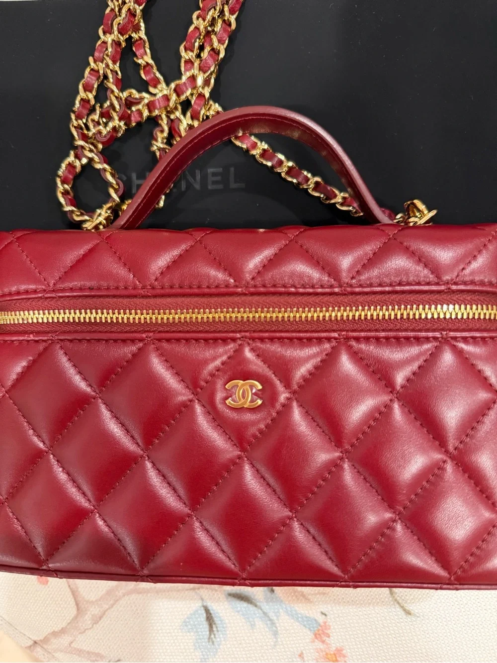 Brand new Chanel Quilted Vanity Top-Handle Bag in burgundy Gold Hardware 26X